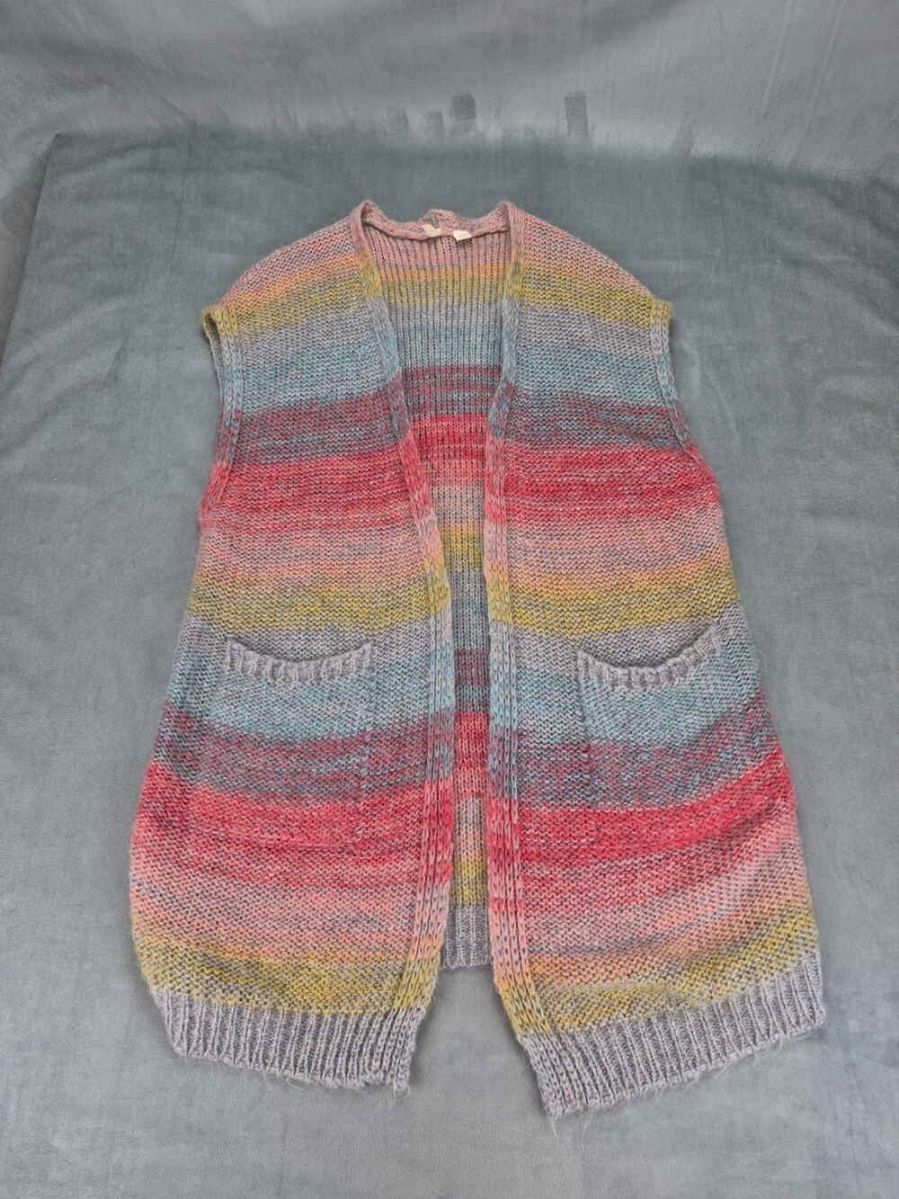 Anthropologie Moth Rinda Boho Festival Rainbow Mohair Sweater Vest Cardigan XS/S